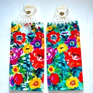 Hand Crafted Pioneer Woman Crochet Top Hanging Kitchen or Bathroom Hand Towels
